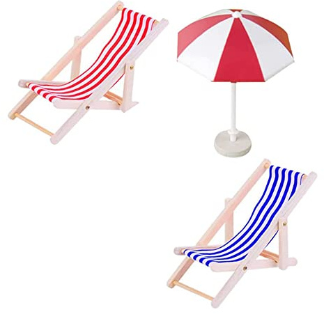 ZAHD 4 Stück Miniatur Strand Sonnenschirm Liegestuhl Strand-Mikrolandschaft Strand-Mikrolandschaft Strand Deko Geburtstagsgeschenk Miniatur Dekoration für Puppe Garten Strand Mikrolandschaft DIY Deko