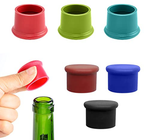 Confezione da 6 tappi in silicone per bottiglie di vino/birra, copertura per sigillante, 6 colori reusable, per vino, champagne, birra, bevande gassate, sigillando freschezza