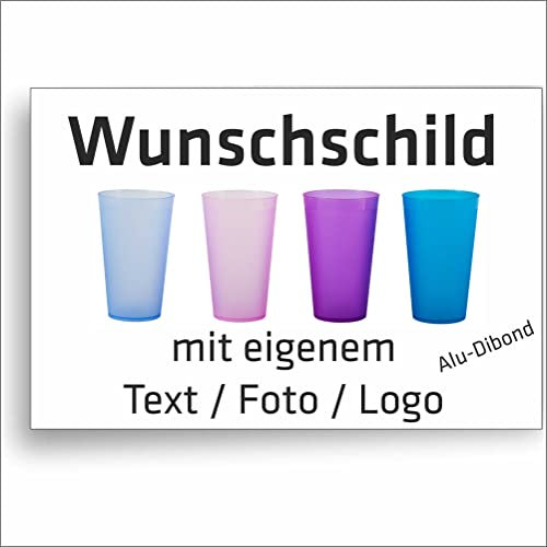 INDIGOS UG - Schilder selbst gestalten - Schild personalisiert mit Foto und Text - Aluverbundplatte 3 mm - 12 Größen - Logo - für Garage, Hotel, Parkplatz, Schule, Carport, Firma - individuell