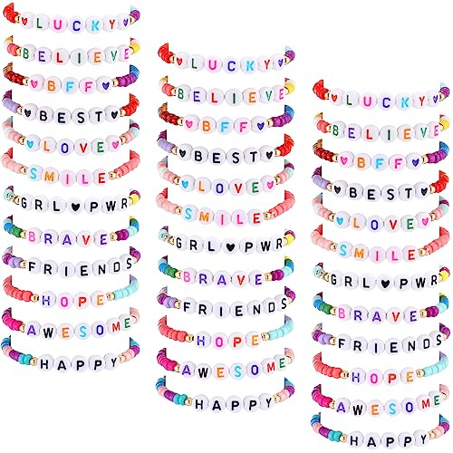 36 Pcs Kids Galentines Friendship Bracelets for Girls Women Valentines Beads Bracelets Stretch Beaded Colorful Jewelry for Birthday Goodie Bag Stuffers Fillers School Gifts Party Favor(Simple Style)