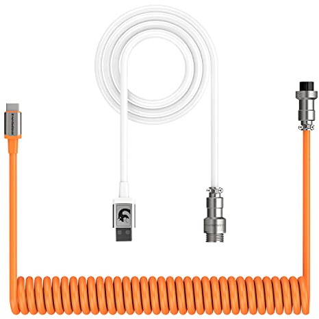 XINMENG C01 Pro Cavo tastiera a spirale, cavo USB tipo C, da tipo C a USB A, cavo tastiera meccanica TPU 51,18 pollici con connettore aviatore staccabile per tastiera da gioco/tablet/telefono