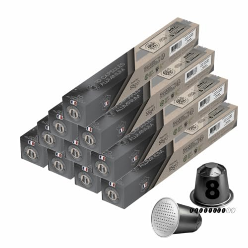 Capsules Café Compatibles Nespresso – Moka – Intensité 8 – 100 Capsules Aluminium (10x10) – Torréfaction Artisanale en France – Arôme Intense et Velouté
