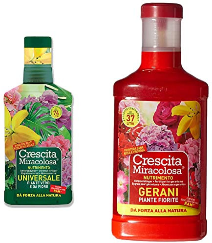 NUTRIMENTO UNIVERSALE PIANTE VERDI E DA FIORE 750 ml & NUTRIMENTO GERANI E Piante Fiorite 375 ml