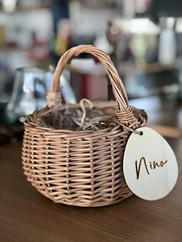 Osterkorb mit Namen Korb mit Henkel personalisiert für Kinder Anhänger 15cm / 20cm Weidekorb geflochten Osterkörbchen Osternest Geschenkidee Blumenkorb Blumenmädchen