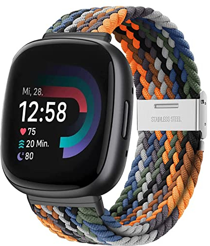 YASPARK Solo Loop Armband für Fitbit - Verstellbarer Geflochtener Elastischer Sportarmband aus Nylon für Versa 3, 4 und Sense 2