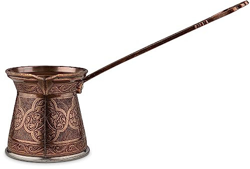 Alisveristime Authentische türkische Kaffeekanne, handgefertigt, Cezve/Ibrik, 7,5 cm breit, 7,5 cm hoch, 287,5 ml, verbessern Sie Ihr Kaffee-Erlebnis. (3 Tassen) (Antikbraun)