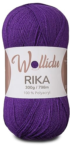 Wollidu Rika-garn för virkning och stickning, 300 g/798 m stickgarn, 100 % polyakryl, virkgarn, lila