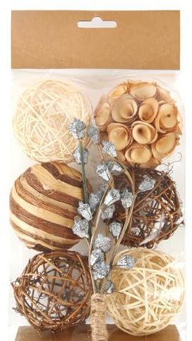 CIR OASES Decorative Bowl & Vase Filler Balls for Home Decor, Set of 6 PCS Natural Tone Rattan Wicker Balls Centerpieces Decoration, Decorative Orbs Vase Bowl Filler for Table Centerpieces