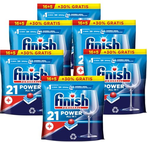 Finish Powerball All in 1 Max - Pastillas para el lavavajillas todo en 1 - formato 21 unidades - 6 pack (126 unidades)