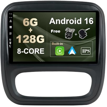 SXAUTO Android 16 - [6G+128G] - IPS Autoradio pour Renault trafic 3 / Opel Vivaro B (2014-2021) - sans Fil Carplay/Android Auto/DSP - Caméra + MIC - 9 Pouce 2 Din - Dab Volant 360-CAM Fast-Boot WiFi