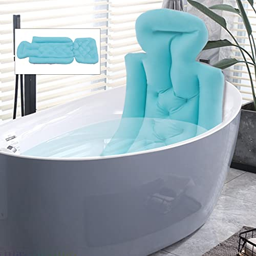 Badewannenmatte GanzköRper Badewannen Kissen Matratze Badewanne rutschfeste Nackenkissen Einlage Badematte Wasserdicht Weich Badekissen Mit SaugnäPfe FüR RüCken Nacken Kopf Blau 113Cmx40Cm