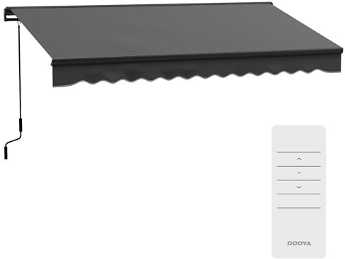 Outsunny 3.5 x 2.5m Electric Awning with Remote Controller, Aluminium Frame Retractable Awning, Half Cassette Sun Canopies for Patio Deck Door Window, Dark Grey