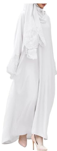 Onsoyours Gebetskleidung Mit Hijab Abaya Damen Langarm Islamische Muslimische Kleid Ramadan Lang Gebetskleid Elegant Hijapkleider Kleider A Weiß M