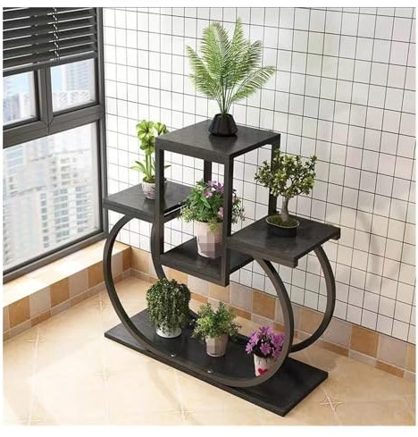 Blumenständer Blumenregal Blumenbank Metall-Pflanzenständer, Hohes Pflanzenregal Für Mehrere Pflanzen, Holz-Blumenregal Für Den Innenbereich Pflanzenständer Blumentreppe Pflanzenregal ( Color : Black