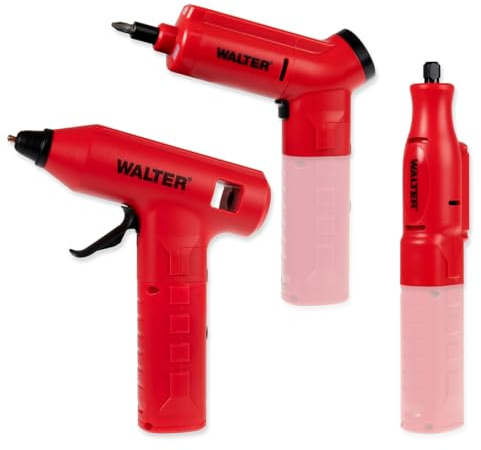 WALTER 3-in-1 Akku-Multitool, USB Typ C Aufladung | Gravur-, Schleif-, Klebe- und Schraubgeräte, Heißklebepistole, Akku-Schraubendreher, Schleifer, umfangreichem Zubehör
