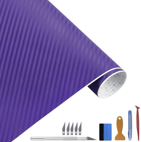 NewL 3D-Vinylfolie aus Karbonfaser, mit Luftabgabe, Lila 30 x 300 cm | 3D Carbon-Faser-Optik, Montagewerkzeug inkl., DIY Selbstklebende, flexibel dehnbar, wetterfest, für Auto Motorrad Möbel