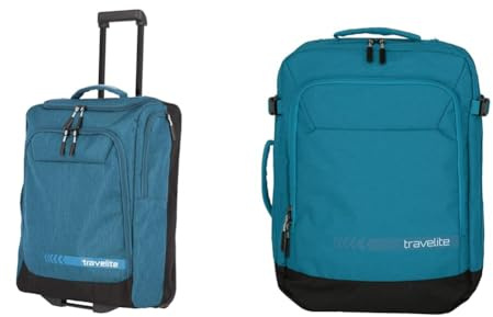 Travelite Trolley Reisetasche Größe S Handgepäck, Gepäck Serie Kick Off & Kick Off Backpack Unisex Kick Off Rucksack/Bordgepäck, Petrol Roll-Top,Petrol,35 Liter