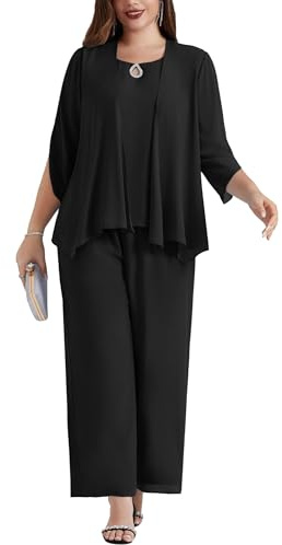 Hanna Nikole Damen Tüll Abendanzug Set - Elegant Vintage 3-Teiliges Outfit Cocktail Festlich - Schwarz 50