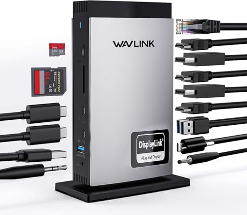 WAVLINK Docking Station USB C pour Ordinateur Portable avec 3 HDMI, DisplayLink Triple 4K60Hz, pour M1~M5 Mac/Windows, 5*USB, 2DP Compatible avec MacBook Neo(Pas de Chargement d'ordinateur Portable)