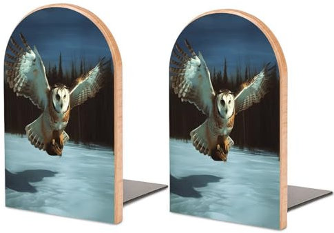 Verdickte Holz-Buchstützen, fliegende Eulen-Druck, kreative dekorative Buchstützen, rutschfeste Buchstützen, 1 Paar