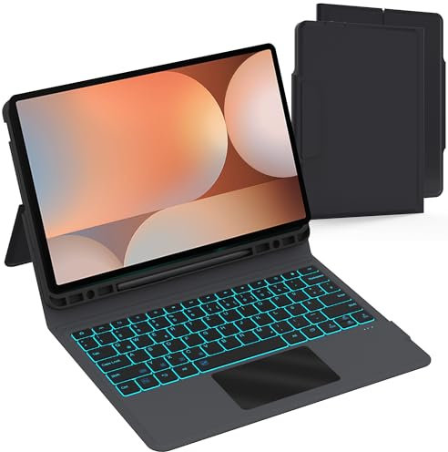 Tastatur Hülle für Samsung Galaxy Tab S10+/S9 FE+/S9+ Plus 12,4 Zoll: 7 Farben Beleuchtung und QWERTZ-Layout Tastatur mit Touchpad | Tab S9Plus/S10 Plus 5G Tablet Tastaturen Schutzhülle mit Pen Halter