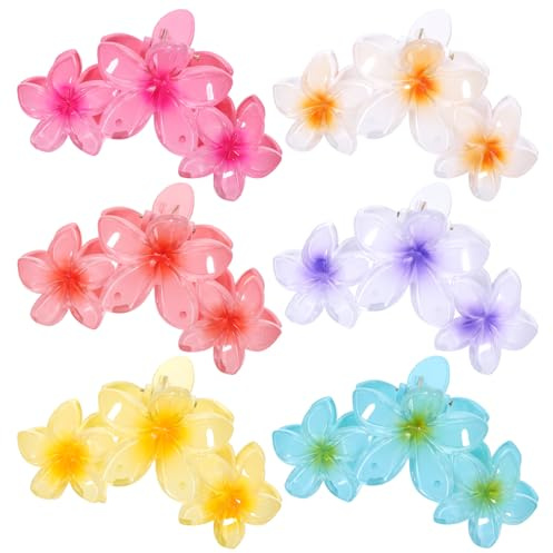 Huiguli Blumen Haarklammer, 6 Stück Blumen Haarspangen | Hawaiianische Krallenklammern für Frauen, Haarschmuck für Damen, Rutschfest Haarstyling Zubehör für Dickes Dünnes Haar