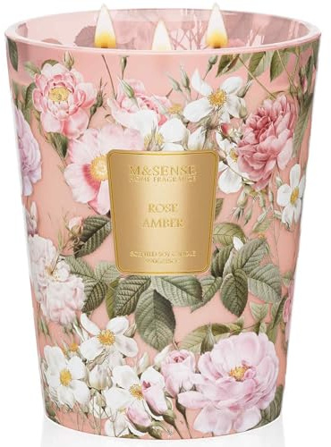 M&SENSE Duftkerze im Glas groß Gewürze Amber& Rose Duftkerze mit 3 Dochte Saubere Verbrennung 150 Stunden langer Brennzeit Duftkerze schöne Kerze Heim Deko Geschenk für Frauen