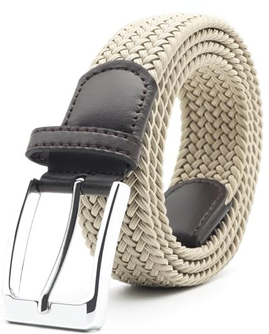 Uoocg Flechtgürtel 3.4cm | Elastischer Polyester-Stretchgürtel Damen/Herren | Dehnbarer Unisex-Gürtel für Hosen | Größen auswählbar | Beige Kakifarbener 100cm