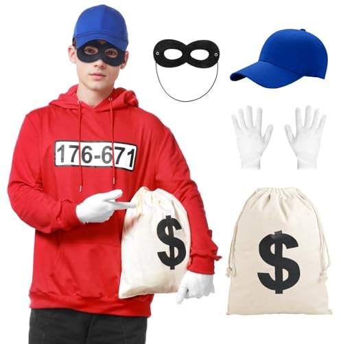 Alaiyaky Disfraz de cascanueces de bancos para hombre, disfraz de cascanueces de gángster, disfraz de carnaval con capucha y máscara, guantes, camiseta para hombre, disfraz de bandido, disfraz de