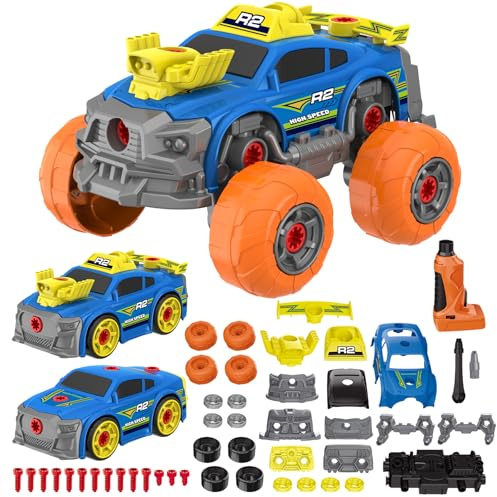 SHAWE 3-in-1 Take Apart Car Toys for Boys, 46 Pieces DIY Construction Truck Toy Racing Cars with Electric Drill Kids Building STEM Toys Educational Gifts for Age 3 4 5 6 7 8 Year Old Girls