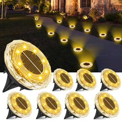 YIFMOO Solar Bodenleuchten Aussen, 8 Stück Solarlampen für Außen Garten, 8 LED Wasserdicht Boden Solarleuchten für Außen, Warmweiß Gartenbeleuchtung Solar für Garten Auffahrt Gehweg Terrasse Rasen