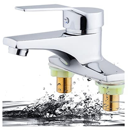 SJFJJKD Copper Double Hole Installation Bathroom washbasin hot and Cold Sink Head Mixer Single Handle Hand Washing (Alloy) Friendship Years