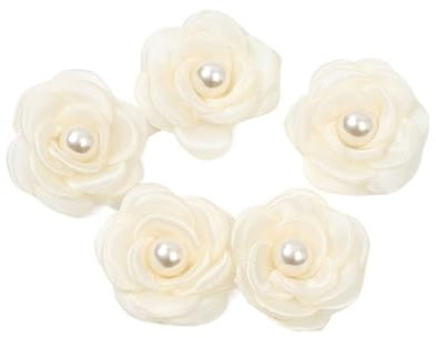 CNYUON Boutonniere 10 Stück Ansteckblumen, künstliche Blumen, Kopf mit Perlen, Chiffon-Stoff, Haarnadel, Ansteckblume, Hochzeitskleid, Bekleidungsherstellung, Zubehör Für Hochzeit Blazer(Beige)