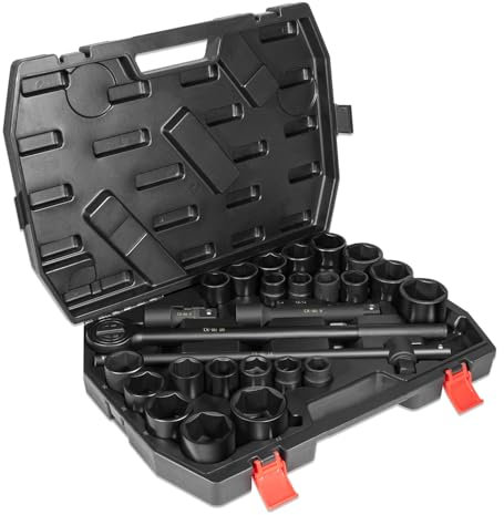 Bzsunway 27 PCS Master Impact Socket Set 3/4-Inch-Drive Jumbo Impact Socket Set,Standard SAE (7/8 to 2) and Metric (22 to 50 mm) Size Socket Set with Extension