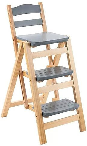 Ladder, Wooden Folding Library Ladder Chair, Counter Chair Bar Chair, 2 in 1 Lightweight Portable Multifunctional Step Stool, 3-Step Stool Dual Purpose Stepladders, Display Stand and Flower Stand for