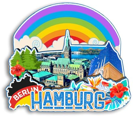 Quwsne Kühlschrankmagnet Hamburg Deutschland Kühlschrankmagnet Stadt Reise Souvenirs Touristengeschenke 3D klassische Sehenswürdigkeiten handgefertigt Handwerk Heimdekoration -3461