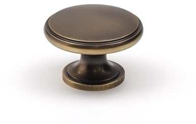 Antique Brass 38mm Cabinet Knob Solid Dark Brass Traditional Classic Round Kitchen Cupboard Door & Drawer Pull Shaker Furniture Wardrobe Handle