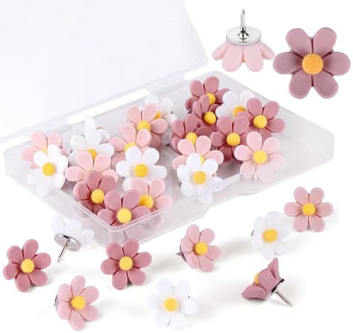 Pinålar blommiga anslagsnålar, Wanfoou 30 stycken blommor, häftstift för anslagstavlor, häftändamål för anslagstavla, dragkedjor för korktavlor, kontor, fotovägg, heminredning
