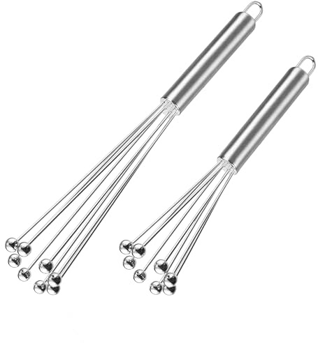 2 Piezas Juego Batidores de Acero Inoxidable para Cocina Batidores de Bolas Pequeñas Varillas Cocina Batidora Manual Alambre para Cocinar, Mezclar y Batir