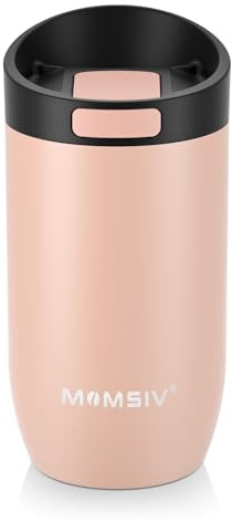 MOMSIV Thermobecher 350ml, Edelstahl Isoliert Kaffeebecher mit Press-Verschluss, Vakuum Auslaufsicher Doppelwandig Reisebecher Kaffee-to-go Becher für Heiße und Kalte Getränke, Rosa