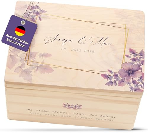 Amari ® Personalisierte Erinnerungsbox aus Holz | Pastellglück | Individuelles Hochzeitsgeschenk Erinnerung Hochzeit Personalisiertes Holzkiste