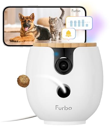Furbo Mini 360° Haustierkamera mit App [ABO zur Aktivierung nötig] | 2K QHD Haustierkamera mit Farbnachtsicht, 2-Wege-Audio & Bell-Alarm – Leckerlis per App werfen, kompakte 360° Mini-Kamera