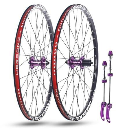 SXYKXYDL 24'' 26'' 27,5'' 29'' Fahrrad-Radsatz für Mountainbikes, Schnellspanner, Vorder- und Hinterräder, Doppelschichtfelgen, Scheibenbremse, 32H-Naben für 7-11-Gang (lila, 26 Zoll)