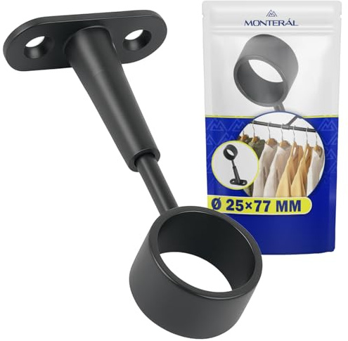 Support Tringle Penderie Vetement Ø 25 mm x 77 mm – Support Barre en Noir Mat Convient pour Armoire - Garantie de 10 Ans - MONTERAL