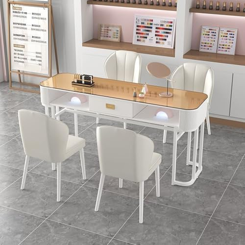 Moderner Kompakter Manikürtisch, Nail Tech Desk Manikürtisch, Beauty-Arbeitsplatz, Makeup Dressing Nail Tech Table Station mit Aufbewahrungsschubladen und Offenem Regal(Style 2,80x40x78cm)