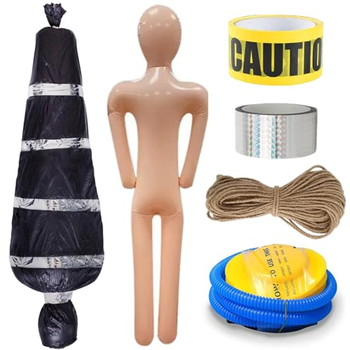 ZDQC Halloween Hängende Leiche,Leichensack Prop,Gefälschte Leichen Requisiten,Halloween Leichensack Set mit Warnband und Eine Luftpumpe,Atmosphäre Gruseliges Spukhaus Dekorlich