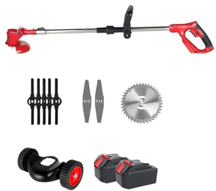 Cortadora De Césped Eléctrica Inalámbrica De 1500 W Y 12000 RPM, Ajustable, Plegable, De Mano, Herramienta De Jardín For Batería De 18-21 V. Poda Eficaz(Red 2 Battery)