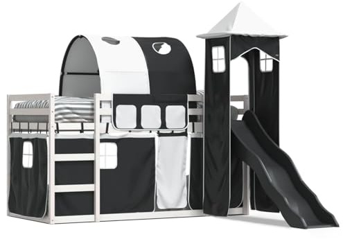 Gecheer Solid Pine Wood Bunk Bed with Slide & Guardrails, White Frame, Anthracite Slide, Suitable for Kids 6+ bed Model3284173