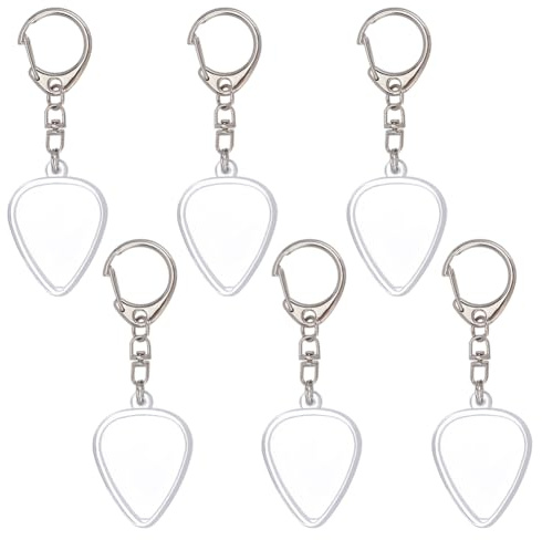 CRAFTYMELODY 6 Stück Gitarrenplektrum Halter Schlüsselanhänger Herzförmige Plektrum Aufbewahrungsbox Aus Acryl Mit Legierungsverschlüssen Tragbarer Herzförmiger Transparenter Anhänger
