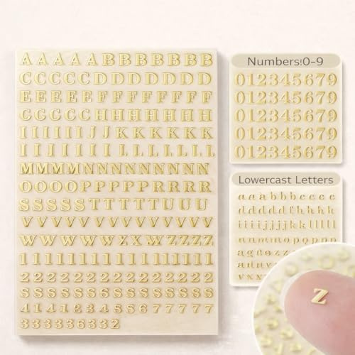 LeGeYo 640 Stück Buchstaben-Aufkleber, Alphabet, Gold, Glitzer, Vinyl, Großbuchstaben, winzige Zahlen, Aufkleber, DIY, für Rabatthüte, Diplom, Basteln, Scrapbooking, Dekoration